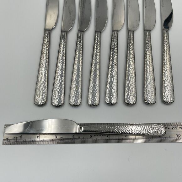 9 QTY Hampton Tomodachi ELLA Hammered Dinner Knives 9.25" French Knife Flatware - Picture 6 of 7
